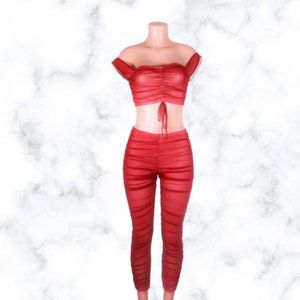 Two Piece Sheer Red Club Outfit